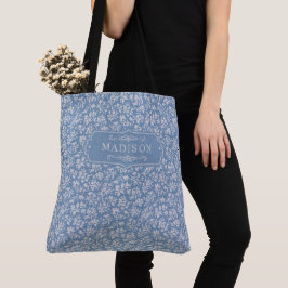 Mjuk Pastellblå & Grå Vit Blommig Boho Mönster Tygkasse
