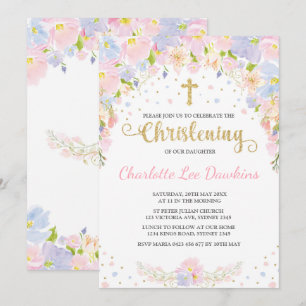 Mjuk pastellBlommigt Flickans julklappning Baptism Inbjudningar