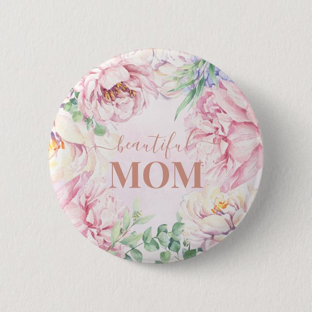 Mjuk pastellBlommigt | Söt Mamma Button Badge Knapp (Framsida)