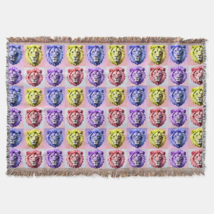 Mjuk pastellfärg Lejonhuvud Rutig mönsterdesign Filt