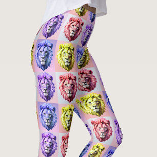 Mjuk pastellfärg Lejonhuvud Rutig mönsterdesign Leggings