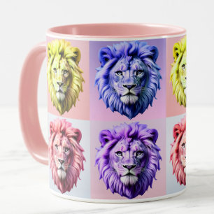 Mjuk pastellfärg Lejonhuvud Rutig mönsterdesign Mugg