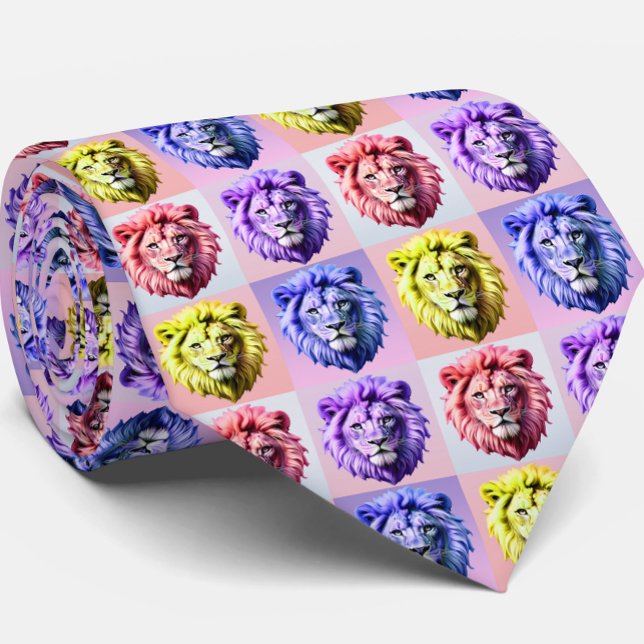 Mjuk pastellfärg Lejonhuvud Rutig mönsterdesign  Slips (Skapare uppladdad)