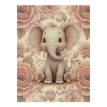 Mjuk pastellfärgad elefant och blommor