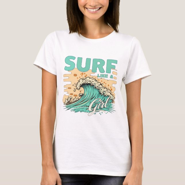 Mjuk pastellfärgad "Surf like a girl" T Shirt (Framsida)