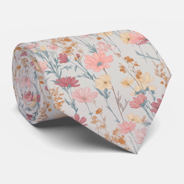 Mjuk pastellfärgad vildblommamönster slips (Rullad)