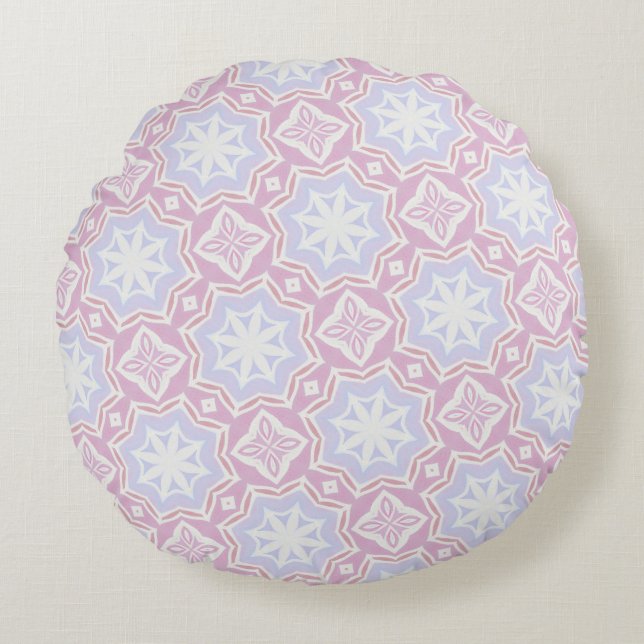 Mjuk pastellGeometric Round Pillow Rosa & Lavender Rund Kudde (Framsidan)