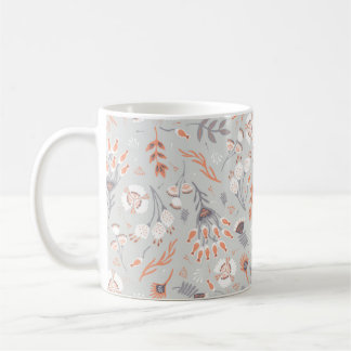 Mjuk pastellGrått-Orange-Blommigt, sömlös Mönster, Kaffemugg