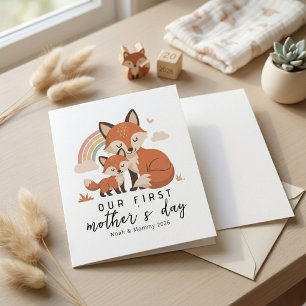 Mjuk Pastellräv Mamma Baby Första Mors Dag Kort