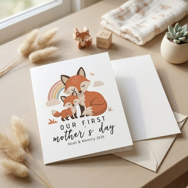 Mjuk Pastellräv Mamma Baby Första Mors Dag  Kort (Skapare uppladdad)