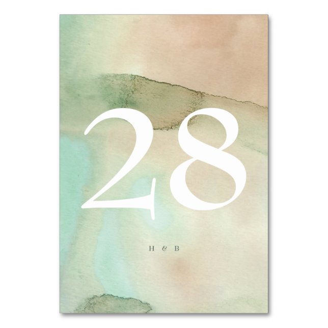 Mjuk pastellskräppost med vattenfärg bordsnummer (Framsidan)