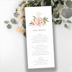 Mjuk Peachy Pion Floral Kors Dopförrättningsmeny K Inbjudningar