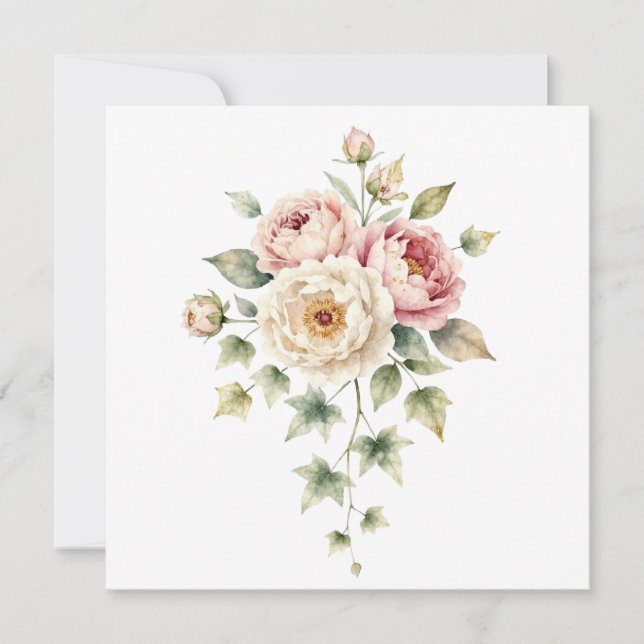 Mjuk Peonbukett Watercolor Elegans Tack Kort (Framsida)