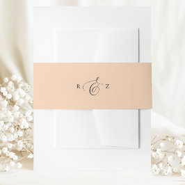 Mjuk Persika Elegant Enkel Monogram Bröllop Band För Inbjudningskort