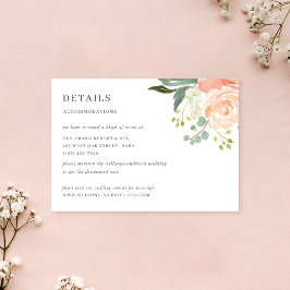Mjuk Persika Floral Akvarell Bröllopsdetaljer Info Tilläggskort