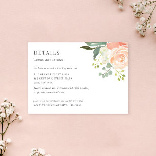 Mjuk Persika Floral Akvarell Bröllopsdetaljer Info Tilläggskort