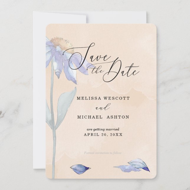 Mjuk persika med Lila Daisy Bröllop Spara Datumet (Framsida)