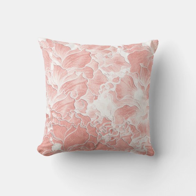 Mjuk persika och rosa blommig mönstrad kudde (Framsida)