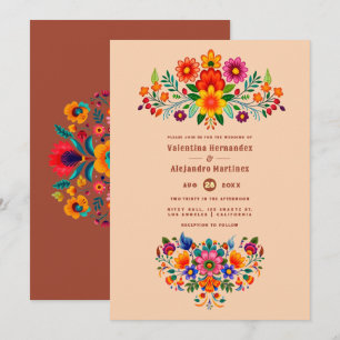 Mjuk Persika & Röd Lera Folk Art Fiesta Bröllop Inbjudningar