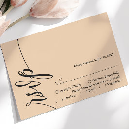 Mjuk persikafärgad elegant kalligrafi bröllop RSVP OSA Kort