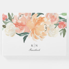 Mjuk persikofärgad Blommigt Monogram Bröllop Gästböcker