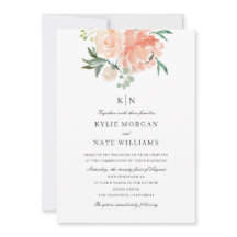 Mjuk persikofärgad Blommigt Monogram Bröllop