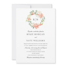 Mjuk persikofärgad Blommigt Vattenfärg Monogram Br