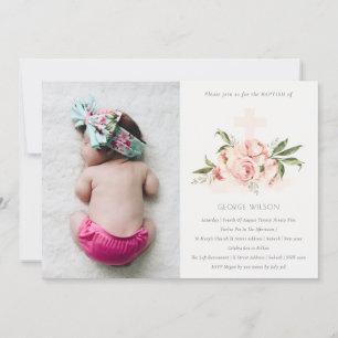 Mjuk persim Ro Blommigt Kor Fotodobaptism Inbjudan