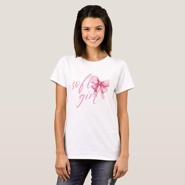 Mjuk Pink Bow – Söt Coquette T Shirt (Hel framsida)