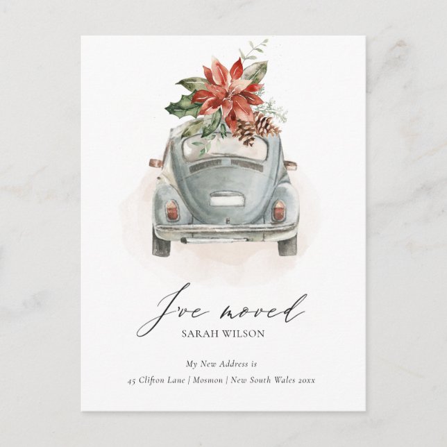 Mjuk Poinsettia Blommigt Julbil jag har Flyttat Vykort (Framsida)