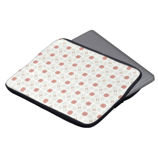 Mjuk röd och beige blomstergeometrisk kakel mönste laptop fodral (Framsida topp)
