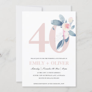 Mjuk rodblå blomster 40-årsjubileum inbjudningar