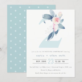 Mjuk rödblå blomstergrafik 2-årsjubileum inbjudningar