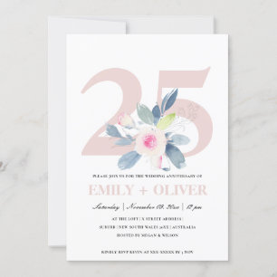 Mjuk rodnad blå blomster 25-årsjubileum inbjudningar