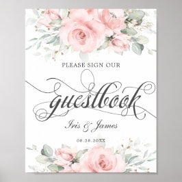 Mjuk Rodnad Blommig Grönska Bröllop Gästbokskylt Poster