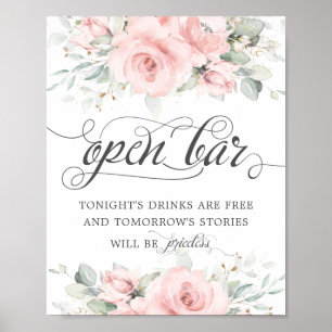 Mjuk Rodnad Blommig Grönska Bröllops Öppen Bar Dry Poster