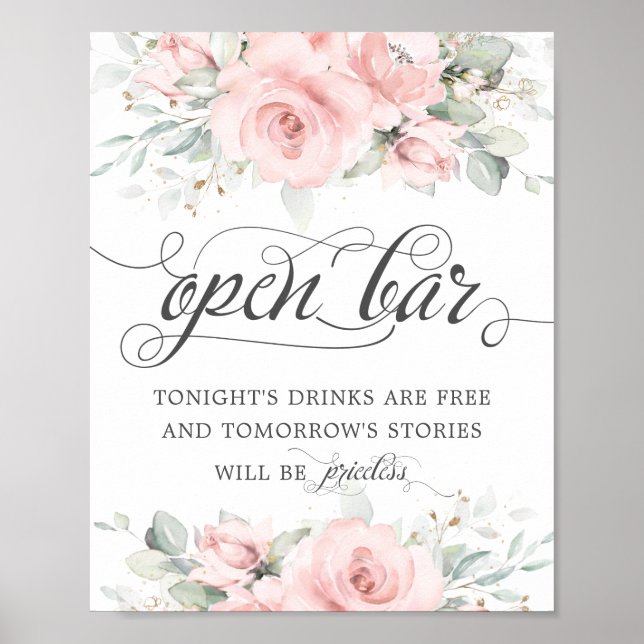 Mjuk Rodnad Blommig Grönska Bröllops Öppen Bar Dry Poster (Framsidan)