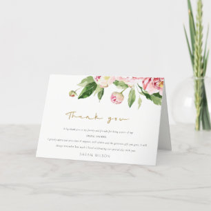 Mjuk rodnad floral pion vattenfärg bröllopsdusch tack kort