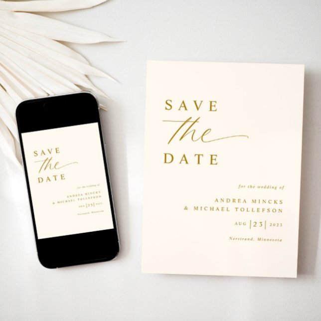 Mjuk Romantisk Kräm och Guld Bröllop Spara Datumet (Elegant Save the Date Wedding Download or Printed - Soft Romantic Cream and Gold)