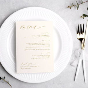 Mjuk romantisk skript Cream Guld Bröllop Menus Meny