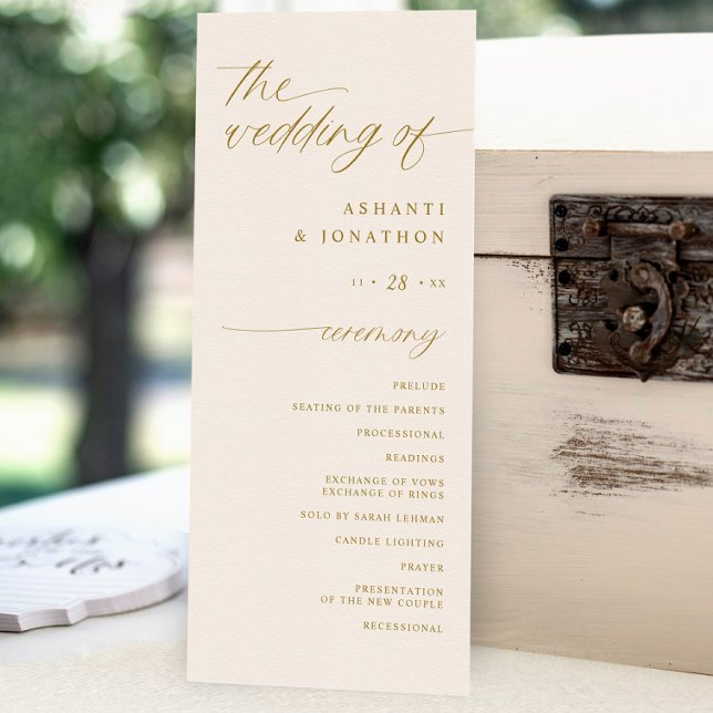 Mjuk Romantisk Skript Elfenben och Guld Bröllop Program (Gold and ivory wedding programs - soft delicate romantic script )