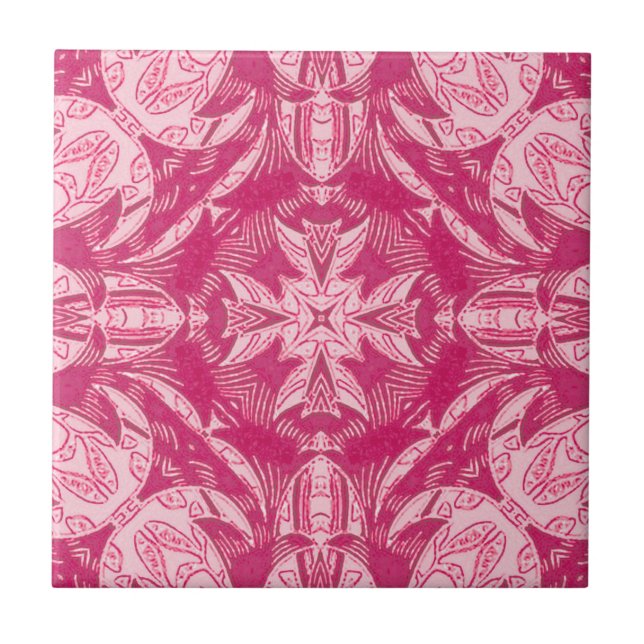 Mjuk Rosa Abstrakt Blommigt Mandala Mönster Kakelplatta (Framsidan)