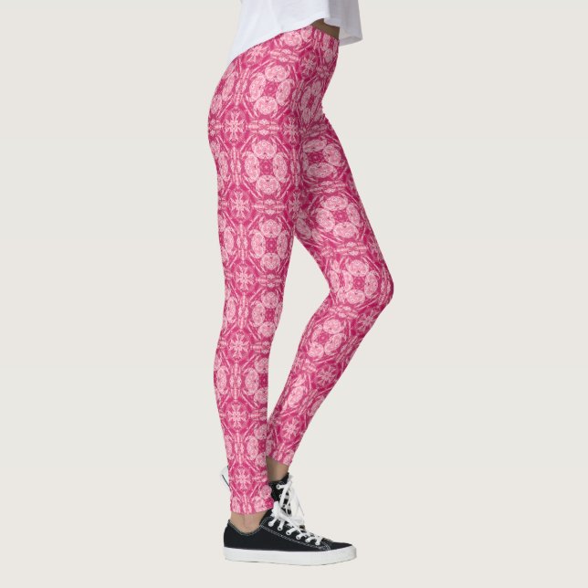 Mjuk Rosa Abstrakt Blommigt Mandala Mönster Leggings (Höger)