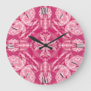 Mjuk Rosa Abstrakt Blommigt Mandala Mönster Stor Klocka