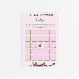 Mjuk Rosa Akvarell Blommig Bröllopsdusch Bingo