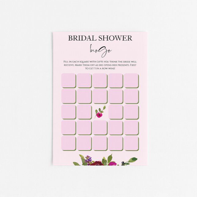Mjuk Rosa Akvarell Blommig Bröllopsdusch Bingo (Skapare uppladdad)