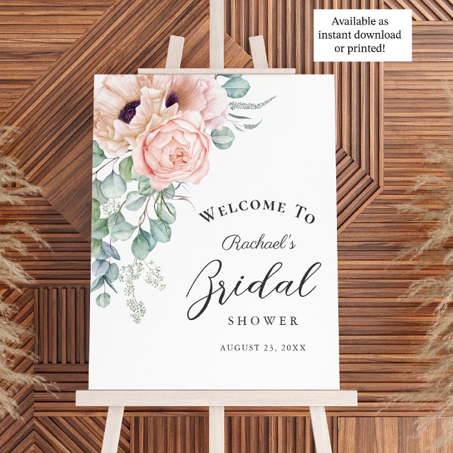 Mjuk Rosa Akvarell Blommig Brudtjejsoaré Poster (Available in both printed and instant download digital formats!)