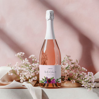 Mjuk Rosa Akvarell Blommig Etikettset För Drycker
