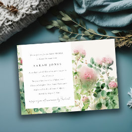 Mjuk Rosa Akvarell Blommig Trädgård Baby Shower Inbjudningar