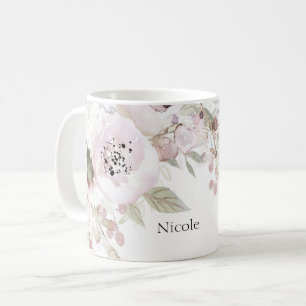 Mjuk Rosa Akvarell Elegant Blommig Chic Blommor Kaffemugg